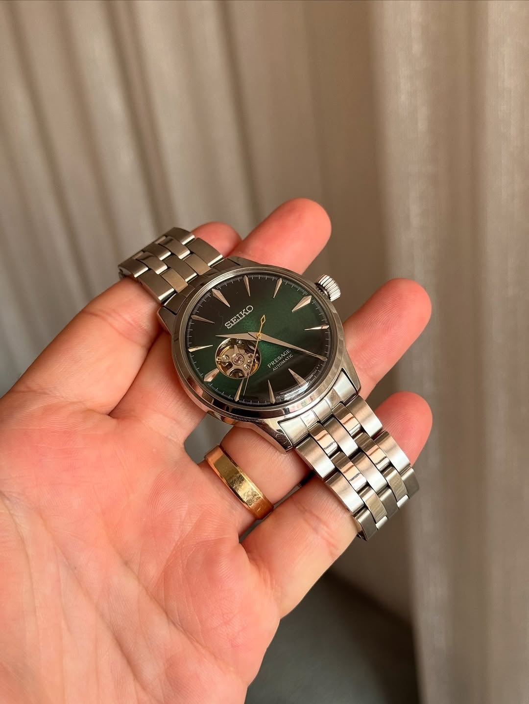 Seiko Presage Stainless steel Green Dial open heart watch